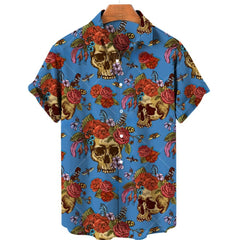 Men's Halloween Short Sleeve Printing Lapel Cardigan Top Summer Cartoon Unique Shirt