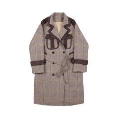 Striped wool and contrast woolen coat