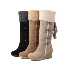 Frosted lace-up fringed snow boots