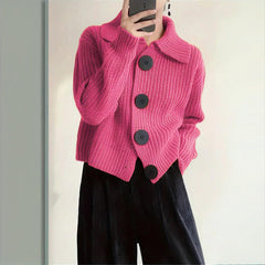 Plus Size Women's Solid Color Single-Breasted Ribbed Knit Cardigan - Long Sleeve Fall&Winter Sweater