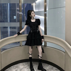 Ruffle Lace Up Buckle Gothic Sweet Dress