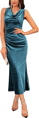 Velvet Sleeveless Long Tight Pleated Mermaid Cocktail Dress