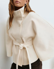Winter High Neck Batwing Sleeve Coat With Belt Fashion Loose Elegant Button Top Trench Coat For Women Clothing