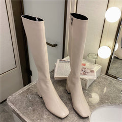Women's Knee Side Zipper Square Toe Boots