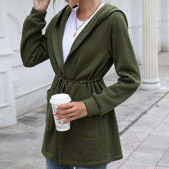 Mid-length hooded trench coat