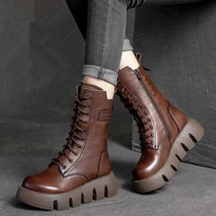 Retro Boots For Women Lace-up Shoes Autumn And Winter Versatile Top Buckle British Boots