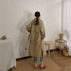 Lace-up collar solid color trench coat