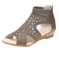 Rhinestones Sandals Summer Peep-toe Hollow Out Shoes Men With Back Zip Design