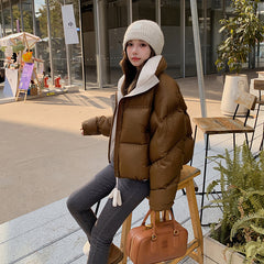 Women's High Collar Warm Cotton-padded Coat With Contrast Color Design