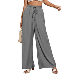 European And American Summer Pure Color Elastic Waist Lace-up Loose Wide-leg Pants