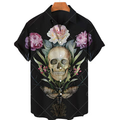 Men's Halloween Short Sleeve Printing Lapel Cardigan Top Summer Cartoon Unique Shirt