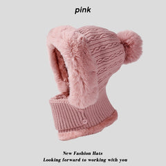 Twist Stripes Knitted Hat Scarf One-piece Fleece-lined Kit