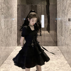 Ruffle Lace Up Buckle Gothic Sweet Dress