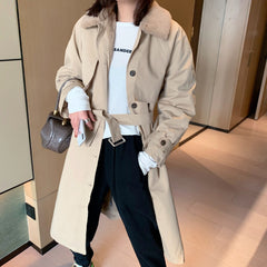 Rabbit fur lining trench coat