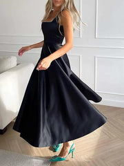 Women's Square Collar Long Low Cut Sleeveless Dress Corset