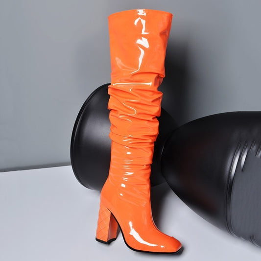Women's Fashion Thick Heel Orange Over The Knee Boots