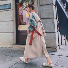Women's loose long retro trench coat