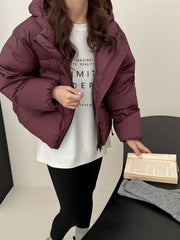 White Duck Down Puff Fluffy Hooded Down Puffer Jacket