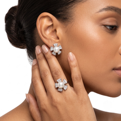 Sea Pearl Pinwheel Jewelry Set – Silver-Tone Necklace, Earrings & Ring