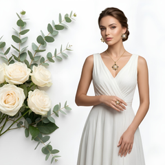 Sea Pearl Flower Jewelry Set – Gold-Tone Necklace, Earrings & Ring