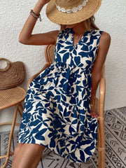 Bohemian Dresses Summer Beach Fashion Loose V-neck Pleated Print Sleeveless Dress For Women