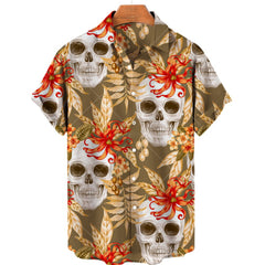 Men's Halloween Short Sleeve Printing Lapel Cardigan Top Summer Cartoon Unique Shirt