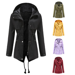 Windbreaker Mid-length Hooded Jacket With Waist Waist Outdoor Raincoat