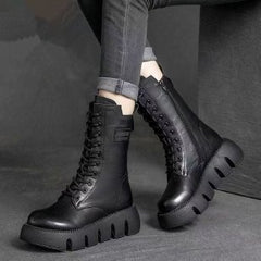 Retro Boots For Women Lace-up Shoes Autumn And Winter Versatile Top Buckle British Boots