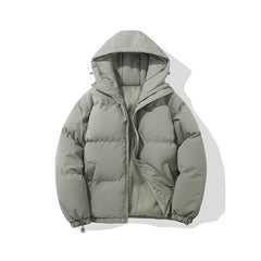 Zipper Solid Color Hooded Padded Puffer Jacket