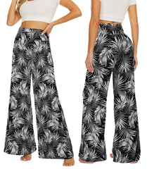 Wide leg Trousers Skirt Printed With White Leaves