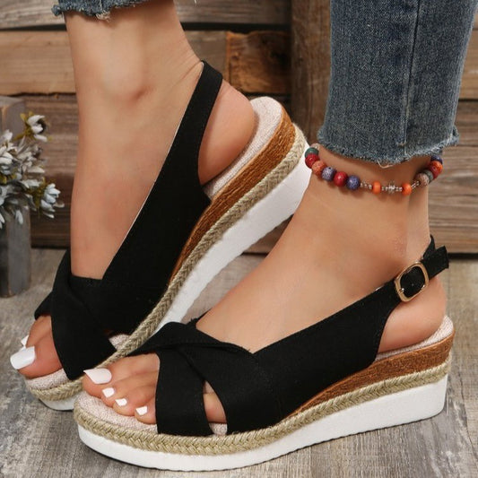 Ladies Sandals Plus Size Cross Wedge Sandals