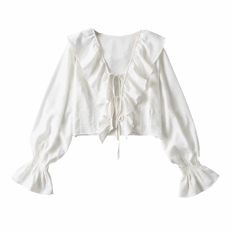 Women's Elegant Tie Chiffon Shirt Ruffle Top