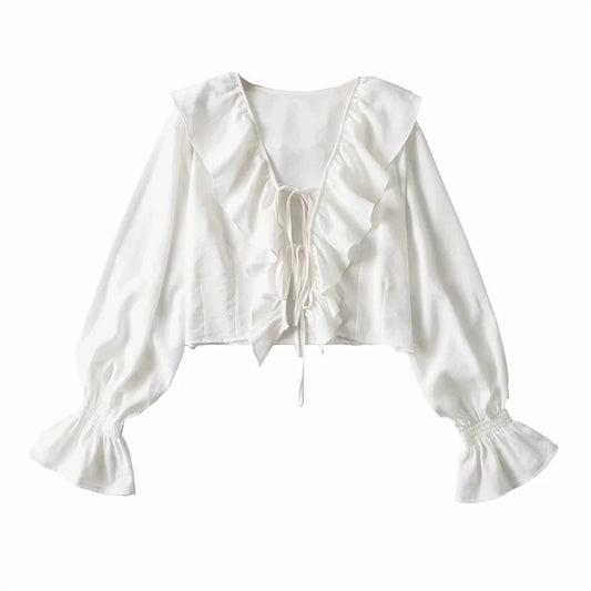 Women's Elegant Tie Chiffon Shirt Ruffle Top