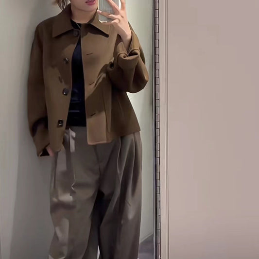 Casual Version Short Double-faced Woolen Goods Wool Mixed Double Pocket Coat