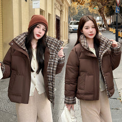 Fashion Winter Patchwork Color Block Short Petite Puffy Padded Coat