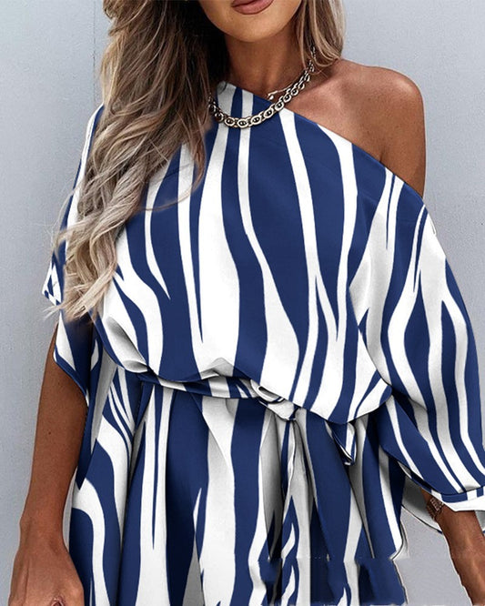 European And American Women's Printed Diagonal Shoulder Casual Loose Skirt