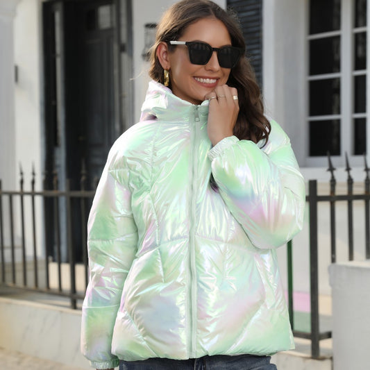 Fashion Shiny Surface Cotton Cloth Hooded Puffer Jacket Coat