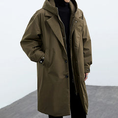 Coat Men's False Two Pieces Hooded Mid-length Trench Coat