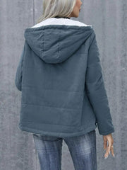 Fleece-lined Hooded Coat Winter Preppy Style Long Sleeve Jacket Warm Pockets Cotton Coat Women's Clothing