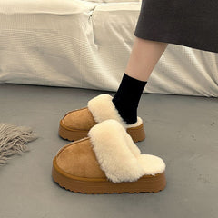 Snow Boots Fur Integrated Fluffy Slippers Women's Half Slippers Cotton Shoes