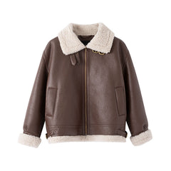 Lamb Wool Motorcycle Suit Women's Winter New Fur One