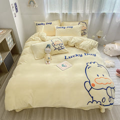 Thickened Warm Milk Fleece Bed Hat Baby Duvet Set Four-piece Set