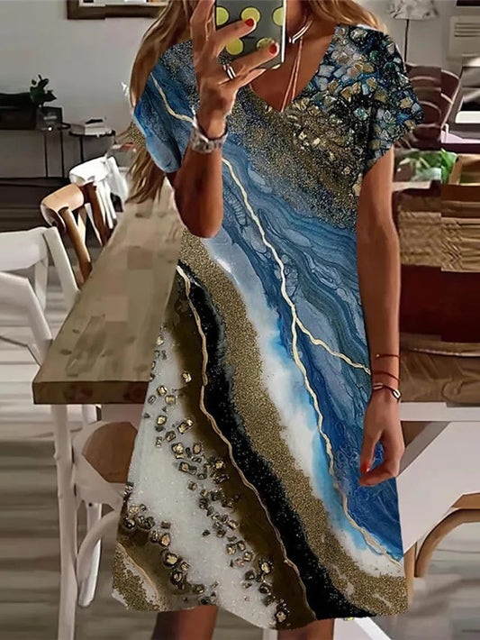 Women's Elegant Round Neck Print Loose Dress