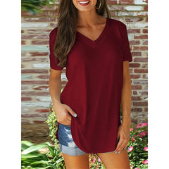 Womens Tops Basic Summer V Neck T Shirts Short Sleeve Dressy Casual Loose Fit Cute Tee Clothes