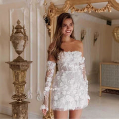 Wedding Off-shoulder Long Sleeve A- Line Banquet Party Dress