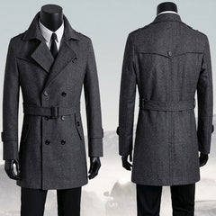 Tweed Coat Men's Trench Coat Medium Length Korean Version