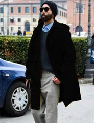 Retro Horn Button Hooded Woolen Trench Coat Men