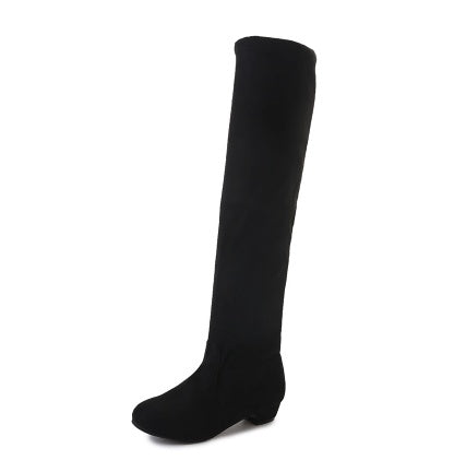 Over the knee long tube women's boots round head low heel suedE