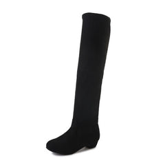 Over the knee long tube women's boots round head low heel suedE