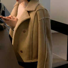 Double Breasted Pure Color Thickened Coat